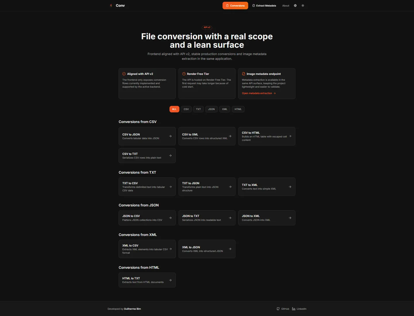 Captura completa do site Conv+ — passe o mouse para navegar pela página