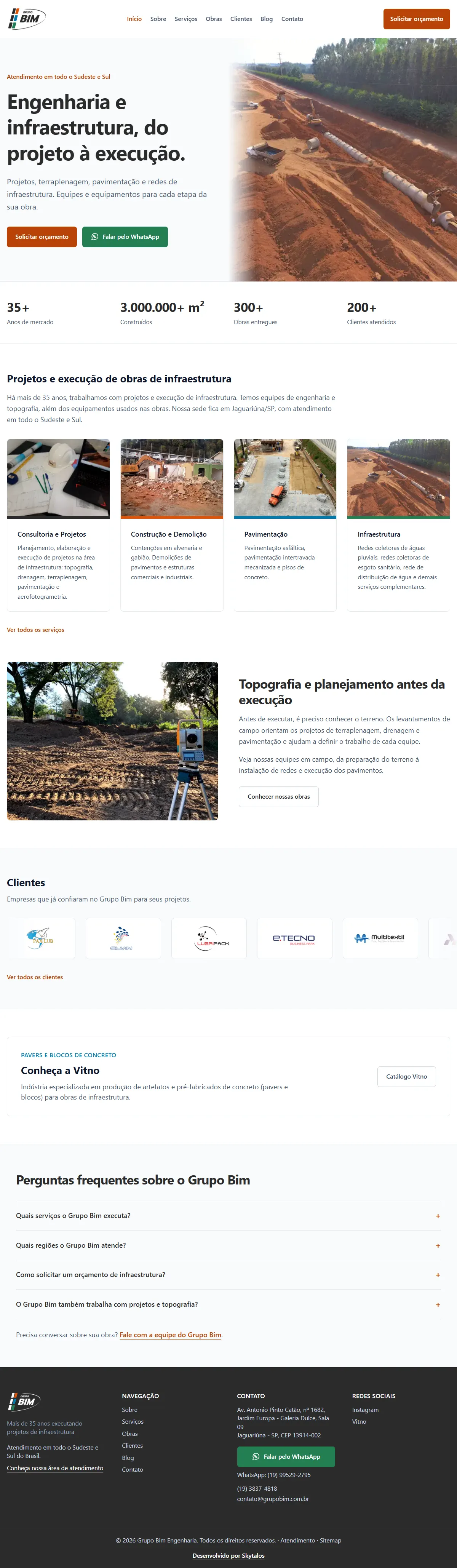 Captura completa do site Grupo BIM Engenharia — passe o mouse para navegar pela página