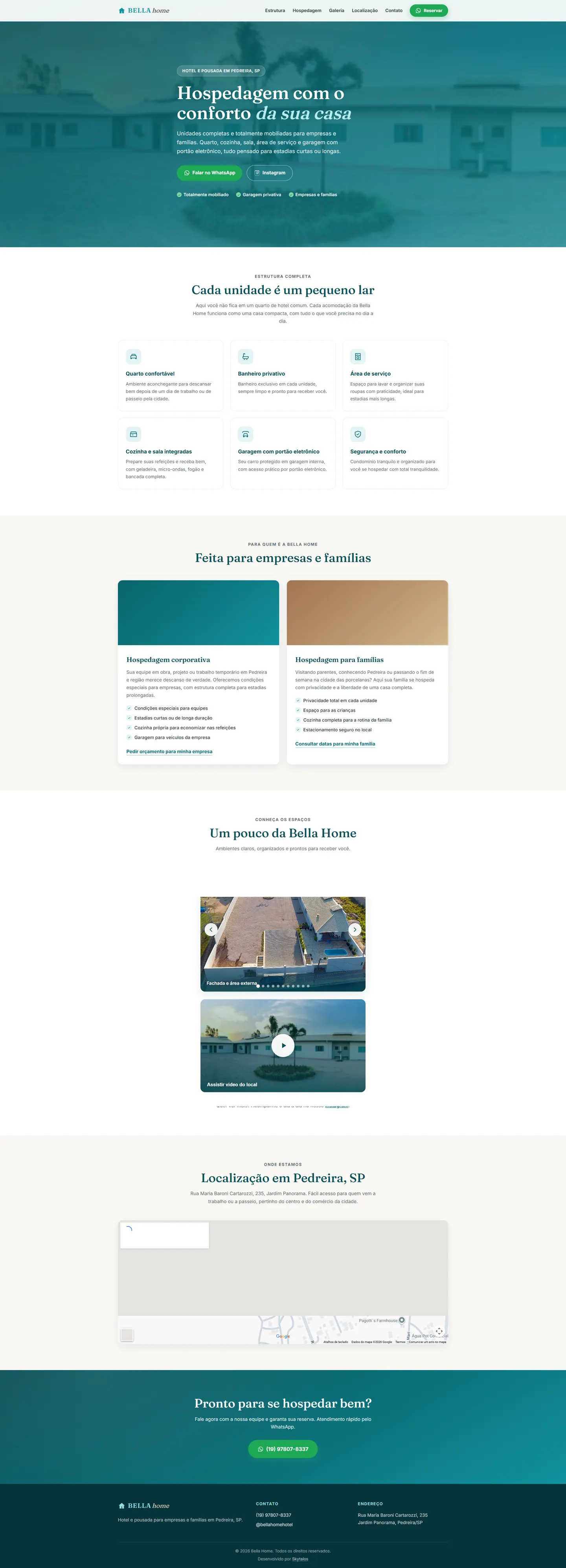 Captura completa do site Pousada Bella Home — passe o mouse para navegar pela página